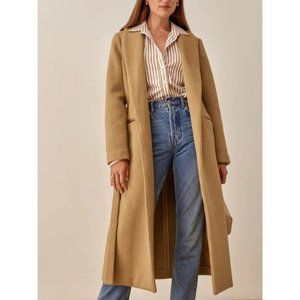 REFORMATION Greenwich Coat Camel L Wool Blend Tan Belted Coat